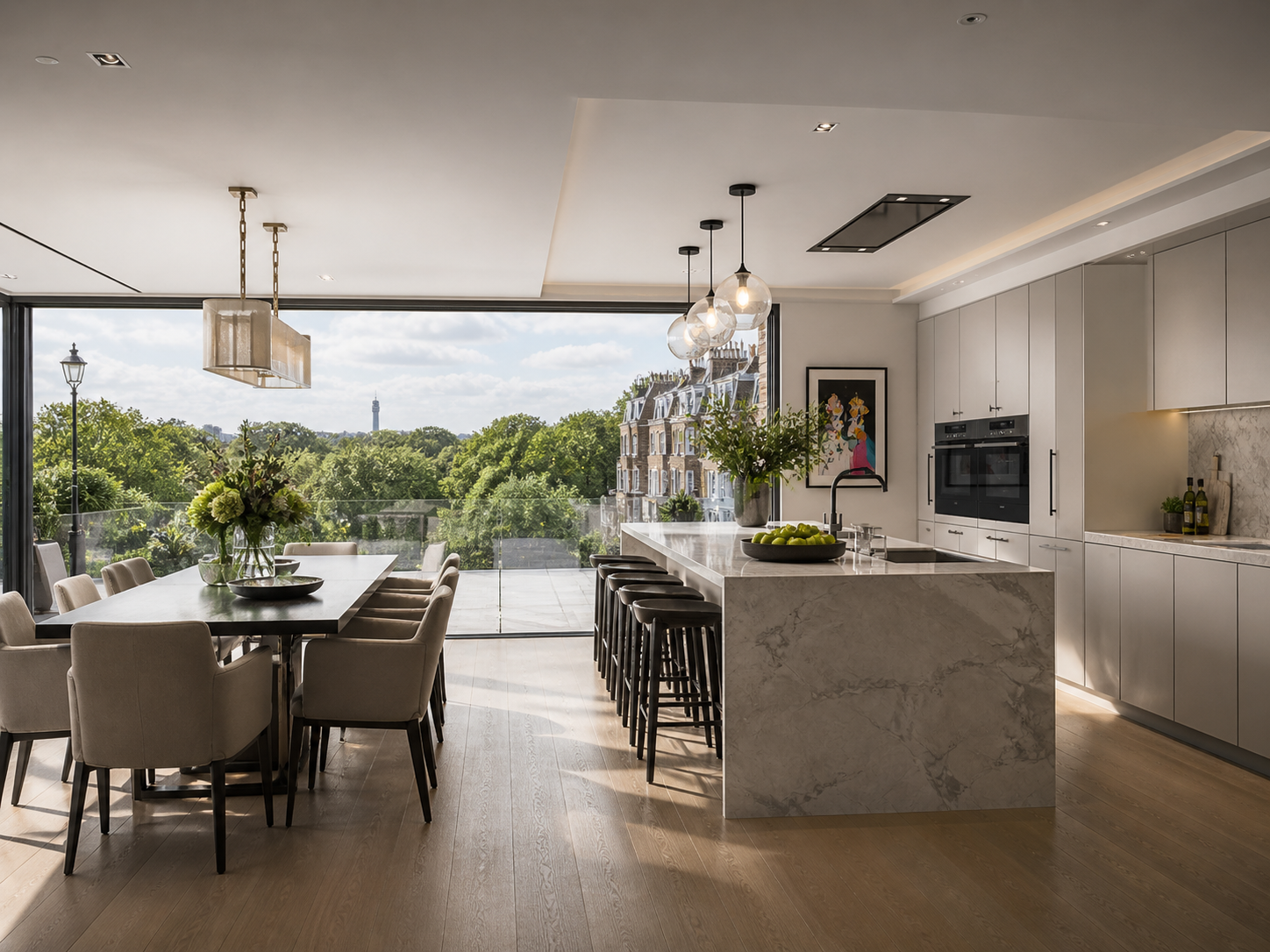 Hyde Park flat — kitchen and dining interior by Rosace Studio